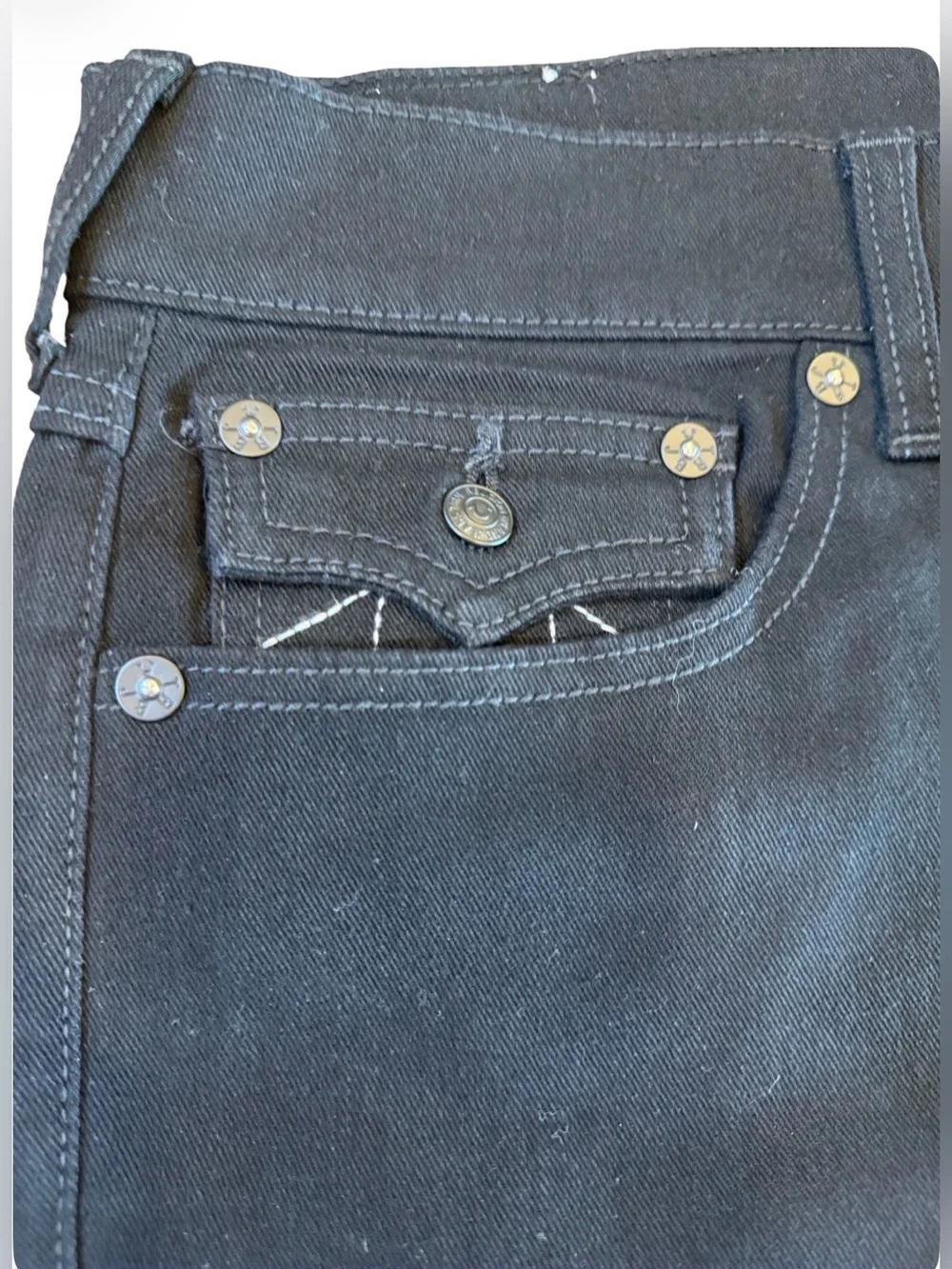 NWT True Religion Rocco Relaxed Skinny Jeans 34x32 Black Flap Pocket